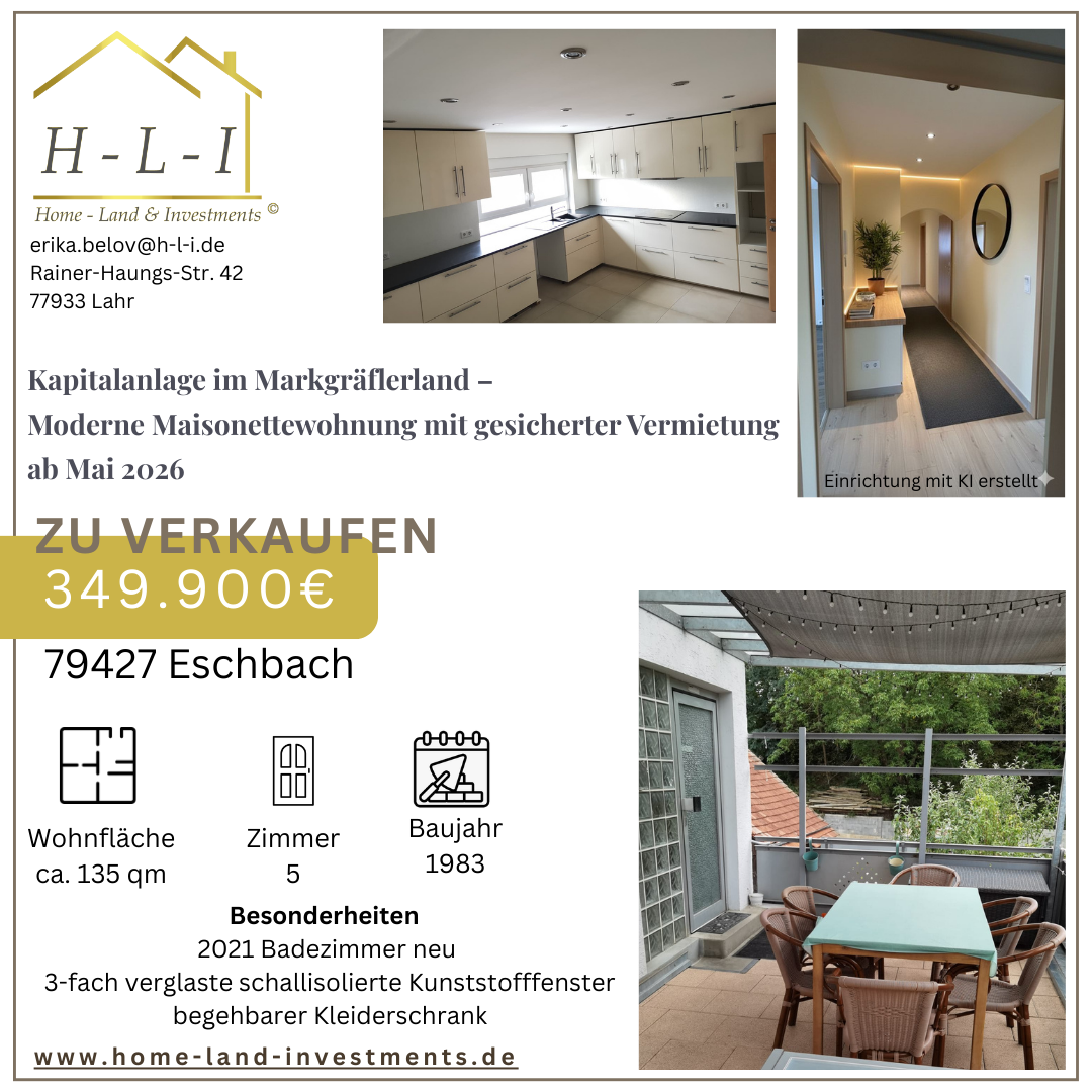 Immobilie in Eschbach - Familienglück in Eschbach: Top Sanierte 5-Zimmer Maisonette (ca. 135m²) mit Vogesenblick und Dachterrasse! - Bild 0