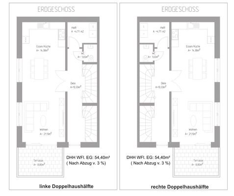 Grundriss Erdgeschoss - Planungsoption Doppelhaus