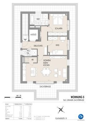 Grundriss Penthouse - 3 Zimmer