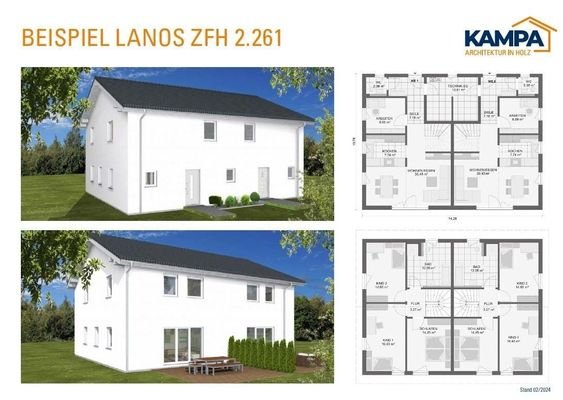 Doppelhaus Lanos 2.261 Perspektive und Grundrisse.