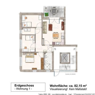 Wohnung 1 - Exposéplan - Skizze - Visualisierung