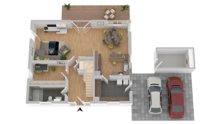 3D-Grundriss Erdgeschoss - Möblierung nur als Beispiel