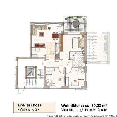 Wohnung 2 - Exposéplan - Skizze - Visualisierung