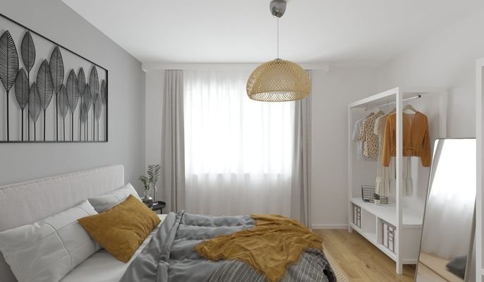 Visualisierung des Schlafzimmers in der Eigentumswohnung