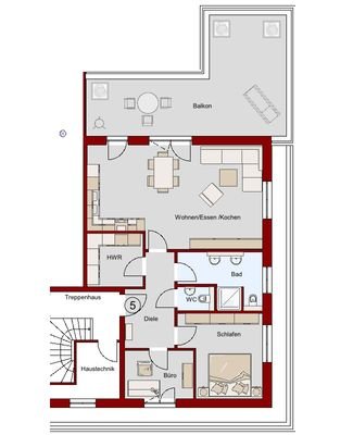 Grundriss 3-Zimmer-Penthouse-Wohnung