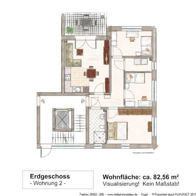 Wohnung 2 - Exposéplan - Skizze - Visualisierung